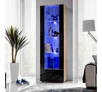 NEW komodee Tall Display Cabinet Alessandria Black White Wood Effect LED Glass