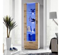 NEW komodee Tall Display Cabinet Alessandria Black White Wood Effect LED Glass