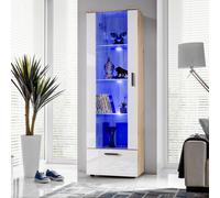 NEW komodee Tall Display Cabinet Alessandria Black White Wood Effect LED Glass