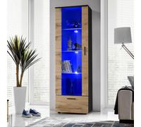 NEW komodee Tall Display Cabinet Alessandria Black White Wood Effect LED Glass