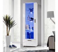 NEW komodee Tall Display Cabinet Alessandria Black White Wood Effect LED Glass