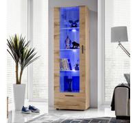 NEW komodee Tall Display Cabinet Alessandria Black White Wood Effect LED Glass