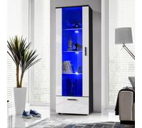 NEW komodee Tall Display Cabinet Alessandria Black White Wood Effect LED Glass