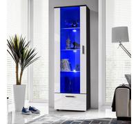 NEW komodee Tall Display Cabinet Alessandria Black White Wood Effect LED Glass