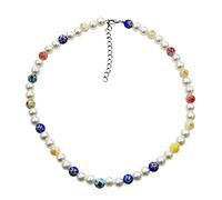New Korea Metal Chain Transparent Colorful Beaded Irregular Flowers Pearl Necklace for Women Party Jewelry-30