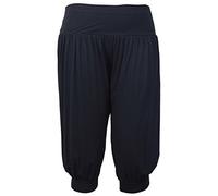 New Ladies 3/4 Harem Ali Baba Trousers Shorts Womens Plain Cropped Pants (S/M 8-10, Black)