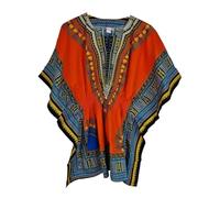 New Ladies African Dashiki Top Tunic Dress Blouse Kaftan 100% Cotton (Orange)