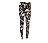 New Ladies Black and White Skull and Rose Print Stretchy Leggings Size 8-26 (Black and White Skull, XXXL)