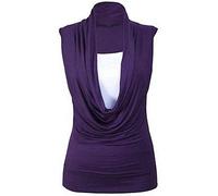 New Ladies Gathered Cowl Neck Stretch Insert Vests Womens Sleeveless Contrast Vest Top Fits UK 8-26