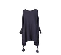 New Ladies Italian Batwing Tassels Poncho Women Knitted Winter Shawl Plus Sizes (Navy)
