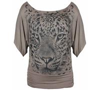 New Ladies Leopard Tiger Animal Print Short Batwing Sleeve T-Shirt Womens Short Sleeve Printed Stretch Fit Top Plus Size Mocha Size 20-22