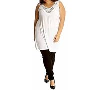 New Ladies Long Beaded Diamante Sleeveless T-Shirt Tops Womens Scoop Neck Stud Bead Vest Top Plus Size White Size 20