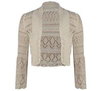 New Ladies Long Sleeve Crochet Bolero Shrug Top Womens Plain Cropped Knitted Open Cardigan Tops Cream Size 12 - 14