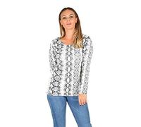 New Ladies Long Sleeve Printed Casual Round Neck Stretchy Tee Basic T-Shirt Top (Snake Print, UK 8-10 S/M)