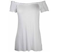 New Ladies Off Shoulder Gathered T-Shirt Tops Womens Gypsy Boho Ruched Elasticated Stretch Top Plus Size White Size 20