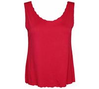 New Ladies Plain Summer Belly Crop Top Womens Scallop Edge Neck Baggy Loose Stretch Fit Short Length Vest Red Size 20 - 22