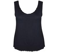 New Ladies Plain Summer Belly Crop Top Womens Scallop Edge Neck Baggy Loose Stretch Fit Short Length Vest Black Size 12 - 14