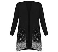New Ladies Plus Size Sequin Glitter Cardigan Womens Long Sleeved Open Wrap Stretch Top Black Size 12 - 14