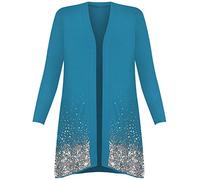 New Ladies Plus Size Sequin Glitter Cardigan Womens Long Sleeved Open Wrap Stretch Top, Teal, 24-26