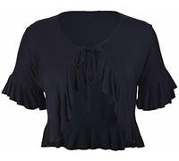 New Ladies Plus Size Tie Frill Ruffle Shrug Tops Womens Bolero Cropped Stretch Cardigan Top Black Size 14