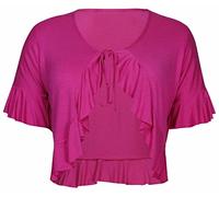 New Ladies Plus Size Tie Frill Ruffle Shrug Tops Womens Bolero Cropped Stretch Cardigan Top Cerise Size 26-28