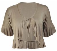 New Ladies Plus Size Tie Frill Ruffle Shrug Tops Womens Bolero Cropped Stretch Cardigan Top Mocha Light Brown Size 14