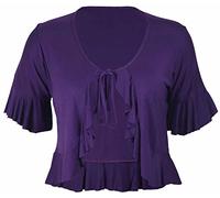 New Ladies Plus Size Tie Frill Ruffle Shrug Tops Womens Bolero Cropped Stretch Cardigan Top Purple Size 14