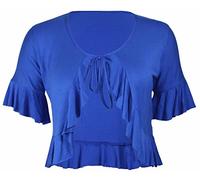 New Ladies Plus Size Tie Frill Ruffle Shrug Tops Womens Bolero Cropped Stretch Cardigan Top Royal Blue Size 18