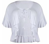 New Ladies Plus Size Tie Frill Ruffle Shrug Tops Womens Bolero Cropped Stretch Cardigan Top White Size 22 - 24