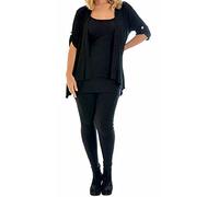 New Ladies Short Sleeve Plus Size Open Waterfall Cardigan Womens Plain Stretch Fit Top Black Size 22-24