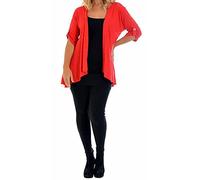 New Ladies Short Sleeve Plus Size Open Waterfall Cardigan Womens Plain Stretch Fit Top Red Size 16