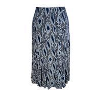 New Ladies Spiral Paisley Print Midi Calf Length Godet Skirt Flared Panel Stretchy Navy Blue (UK, Numeric, 10, Regular, Regular, Navy Blue)