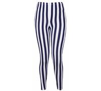New Ladies Vertical Stripe Print Elasticated Waist Womens Patterned Long Stretch Fit Leggings Navy Blue Size 16 - 18