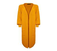 New Ladies Women Oversized Knitted Dress Balloon Sleeve Edge to Edge Long Line Boyfriend Open Front Cardigan Two Pockets[Mustard,