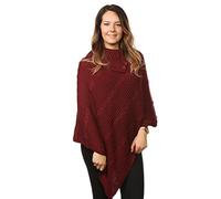 New Ladies Women’s Chunky Cable Knitted Poncho Sweater Jumpers Tops UK Plus Size (Wine)