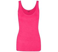 New Ladies Women Solid Wide Shoulder Tall Vest Scoop Neck Tank Top Fuchsia