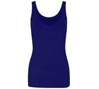 New Ladies Women Solid Wide Shoulder Tall Vest Scoop Neck Tank Top Navy