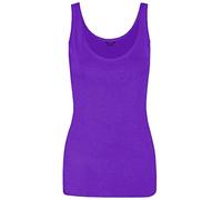 New Ladies Women Solid Wide Shoulder Tall Vest Scoop Neck Tank Top Purple