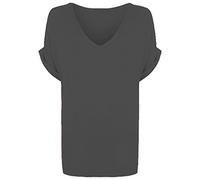 New Ladies Women V Neck Turn Up Short Sleeve Baggy T-Shirt Top Plus Size UK 8-26, Charcoal grey, 20-22