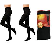 New Ladies Womens Heatguard Warm Thermal Soft Brushed Inside Extra Thick Yarn Tights 2 Pairs (black, L)