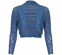 New Ladies Womens Long Sleeve Crochet Bolero Shrug Plain Cropped Knitted Open Cardigan Tops 8-14 Teal