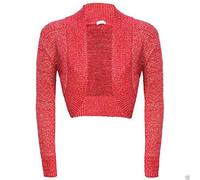 New Ladies Womens Long Sleeve Shiny Knitted Metallic Lurex Shrug Bolero Cardigan Top Size 8-32 Coral