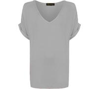 New Ladies Women's Plain V Neck Turn Up Short Sleeve Baggy T-Shirt Plus Size. UK 8-26
