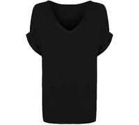 New Ladies Women's Plain V Neck Turn Up Short Sleeve Baggy T-Shirt Plus Size. UK 8-26