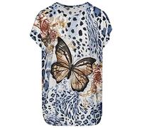 New Ladies Womens Short Sleeve Tiger Print T-Shirt Butterfly Diamante Animal Print Top Size 10-18 (Butterfly Blue, One Size 10-18)