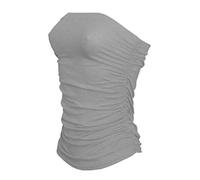 New Ladies Womens Side Ruched Strappless Boobtube Bandeau Bra Crop Top Plus Size 8-26 (XL (16-18 UK), Grey)