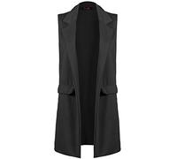 New Ladies Womens Sleeveless Long Waistcoat Open Front Stylish Crepe Pocket Jacket Coat PLUS SIZE