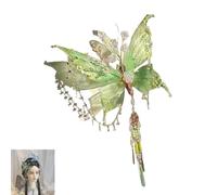New Large Fairy Wing Hair Clips,3D Butterfly Tears Tassel Hair Clipfor Hairstyles,Moving Wings Hair Clips for Women Gift (Green)