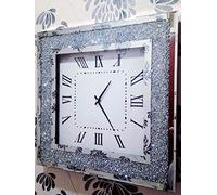 New Large Wall Clock 40cm Crush Diamond Crystal Mirrored Square Home Deco Gift