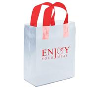 NEW LEADER Plastic Bags with Handles and Cardboard Bottom, Large Vest Carrier Bags Food Delivery Bag for Restaurants and Takeaways, Sturdy Plastic Carrier Bag with Handles for Shopping (White/Red)